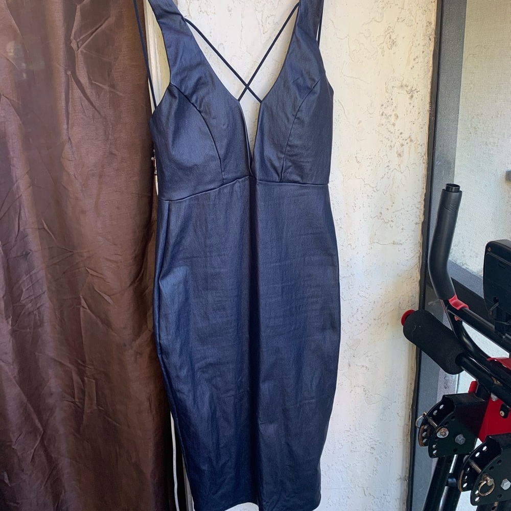 Navy blue faux leather dress